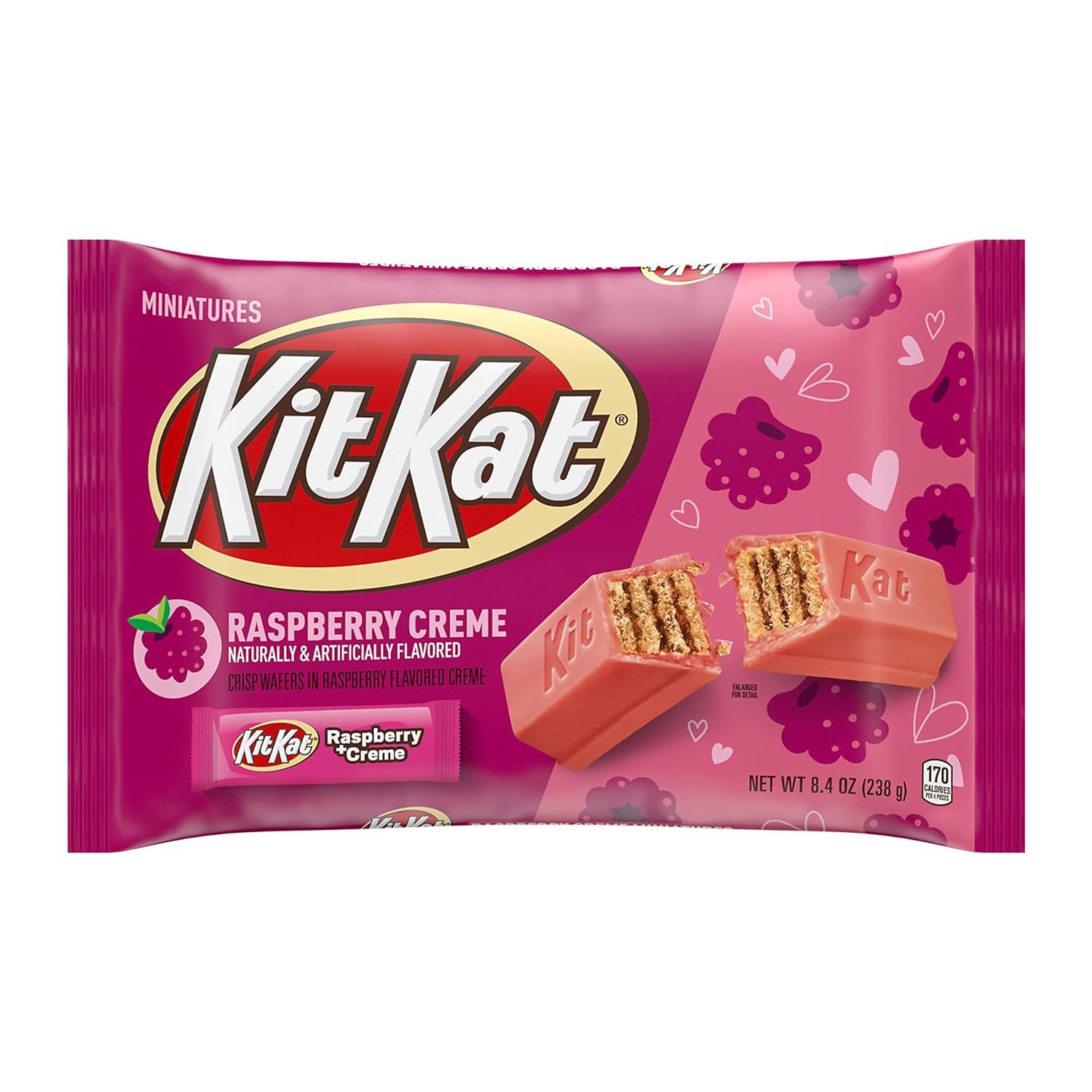 Kitkat Raspberry Creme Festively Pink and Delightfully Flavorful Miniatures Candy Bars are a limited-edition Treat For a Someone Special 238g
