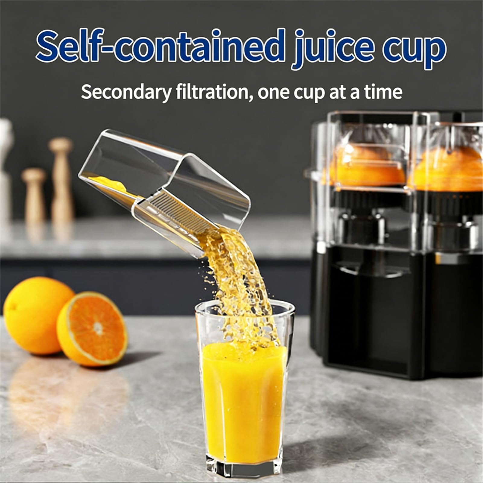 Presse-agrumes électrique 600 ml, presse-agrumes portable double citron et orange, moteur haute vitesse 18 000 tr/min, presse-agrumes à froid à 8 lames, jus rapide 20s blanc