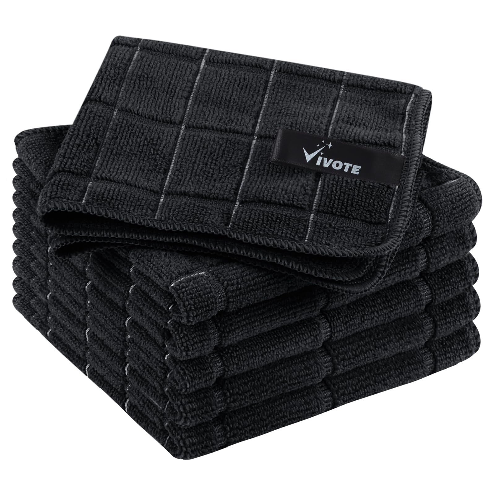 VIVOTE Microfibre Cloth Black Dish Cloths for Washing Up Cleaning Cloths