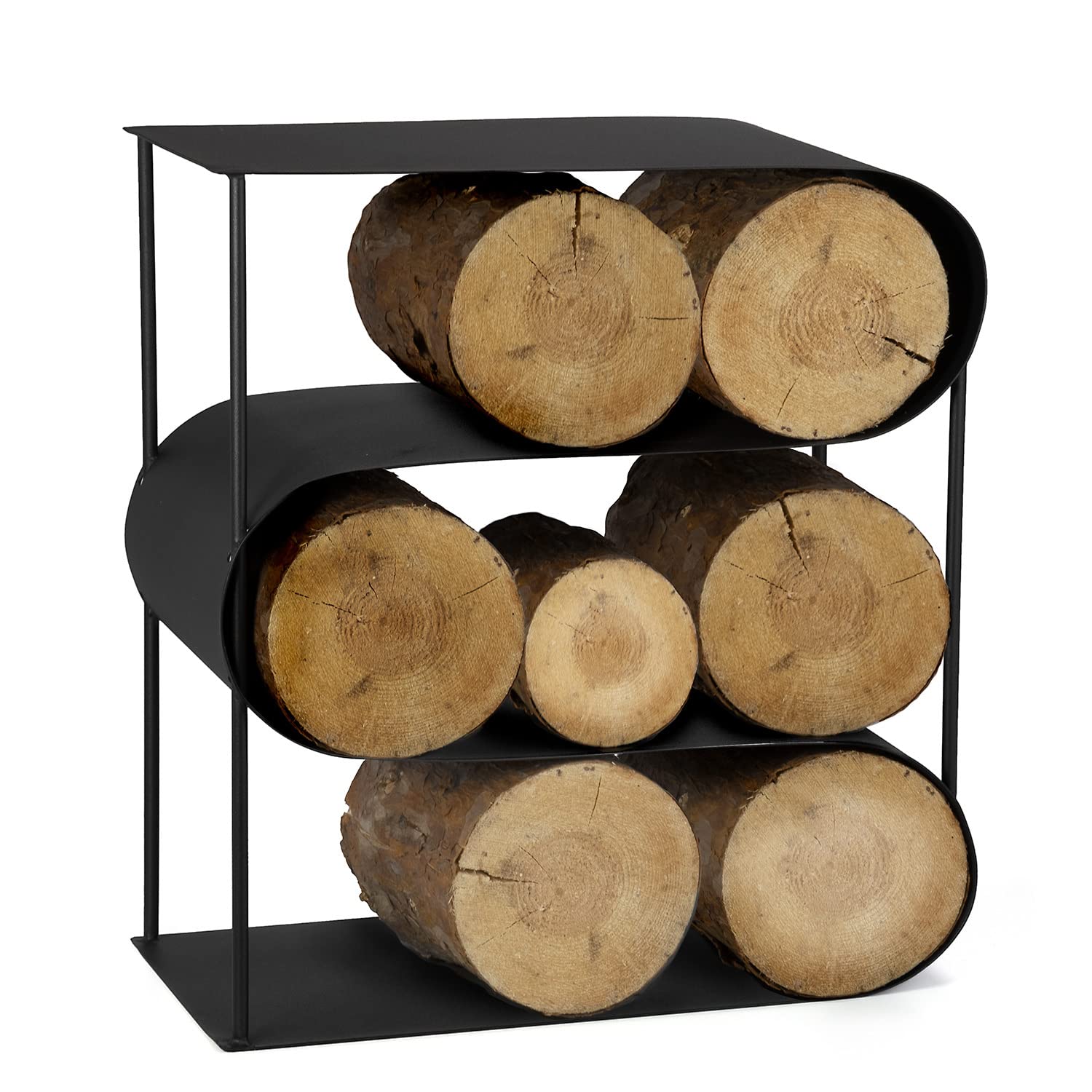 Moritz Kaminholzregal S-Form Metall schwarz 45 cm Brennholzregal innen | Feuerholzregal und Kaminholzständer geschwungen, dekorative Holzaufbewahrung für Wohnzimmer, Kamin, Ofen und Wintergarten