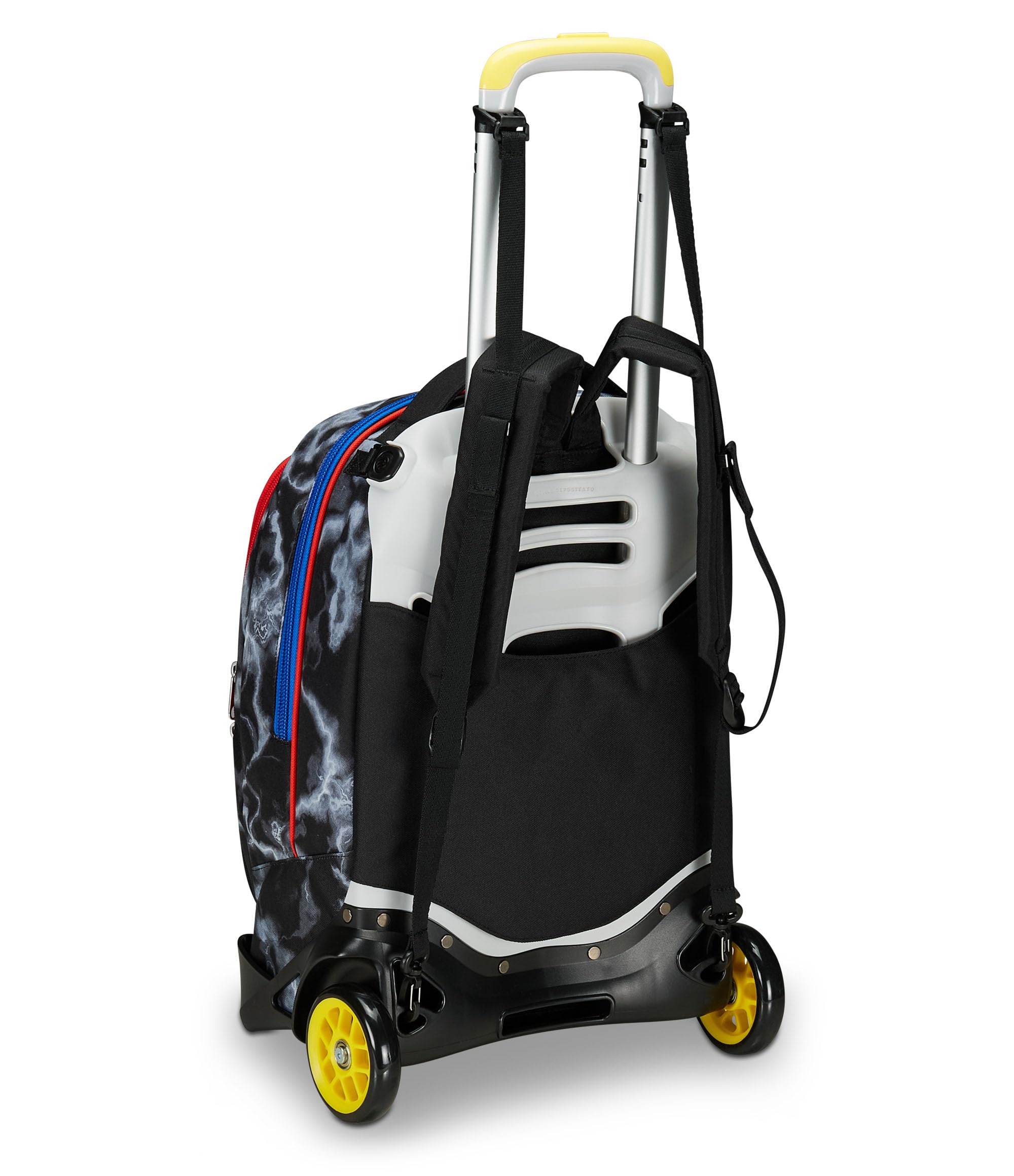 Seven Trolley Scuola Jack 2 Ruote, Nero Giallo, Mark On Boy, 3 in 1, Triplo Uso, Zaino Con Carrello Sganciabile, Tasca Porta Borraccia e Crossover System, Zaino Scuola Viaggio, Bambino Ragazzo