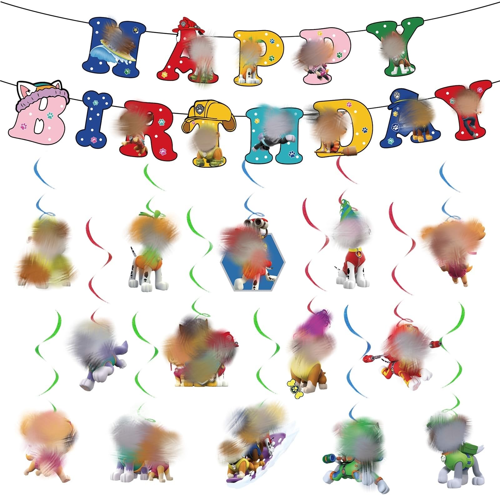 d 16PCS Paw Dog Geburtstag Dekoration, Paw Dog Bunting Girlande und hängende Dekoration, Happy Birthday Banner Dekorationen, Gute zum Geburtstag Banner Dekorationen, Thema für Kinder Geburtstag Party