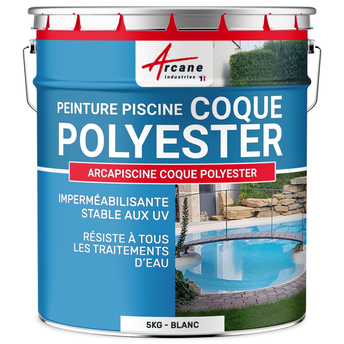 ARCANE INDUSTRIES Peinture Coque Polyester – Peinture piscine coque polyester hydrophobe et hydrofuge (blanc)