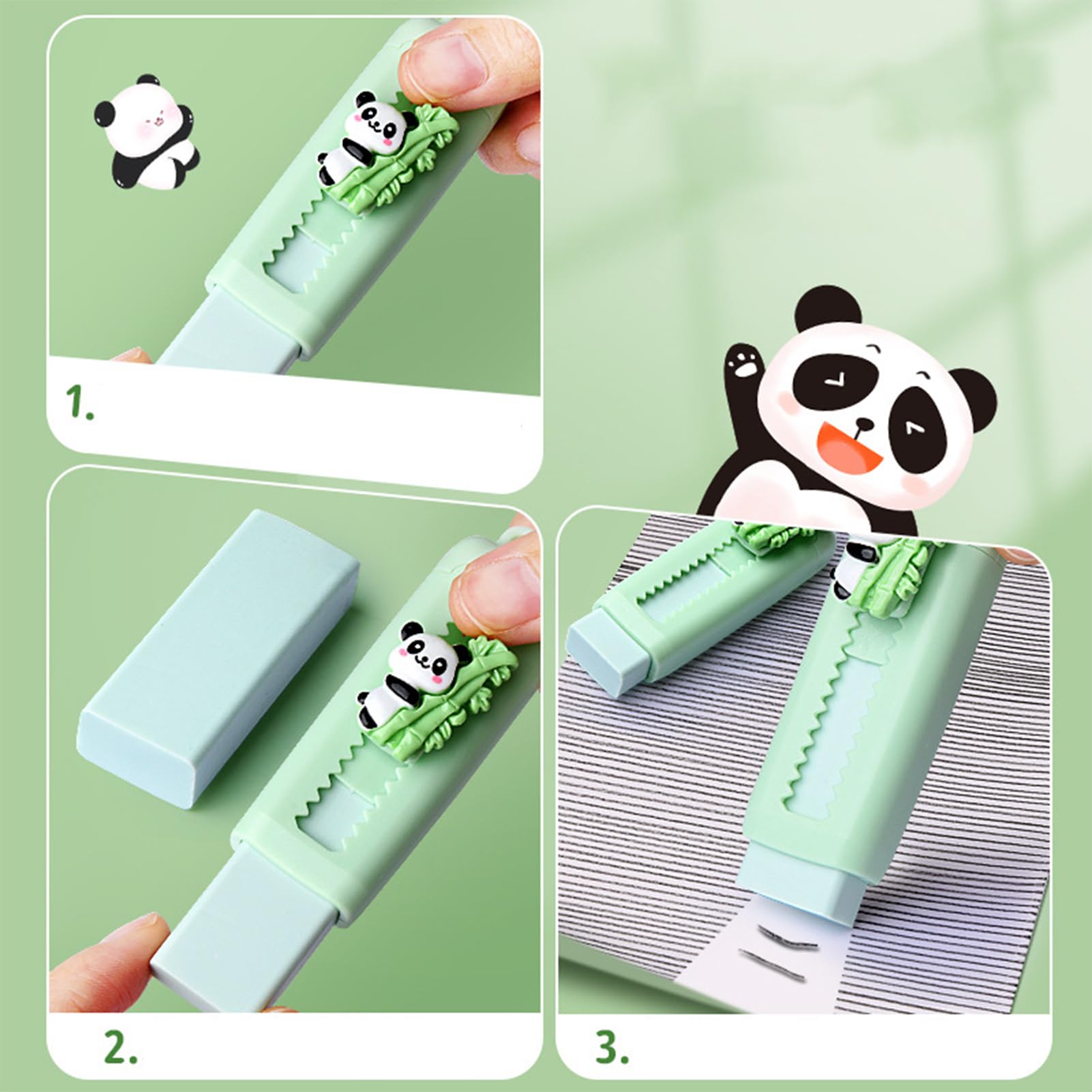 Gumka Push Pull, przesuwna wysuwana konstrukcja, 8x2,5cm, gumki do ołówków Panda, urocze artykuły pa szkolne, czyszczenie bez rozmazywania, dla dzieci uczniów do pisania malowania rysowania