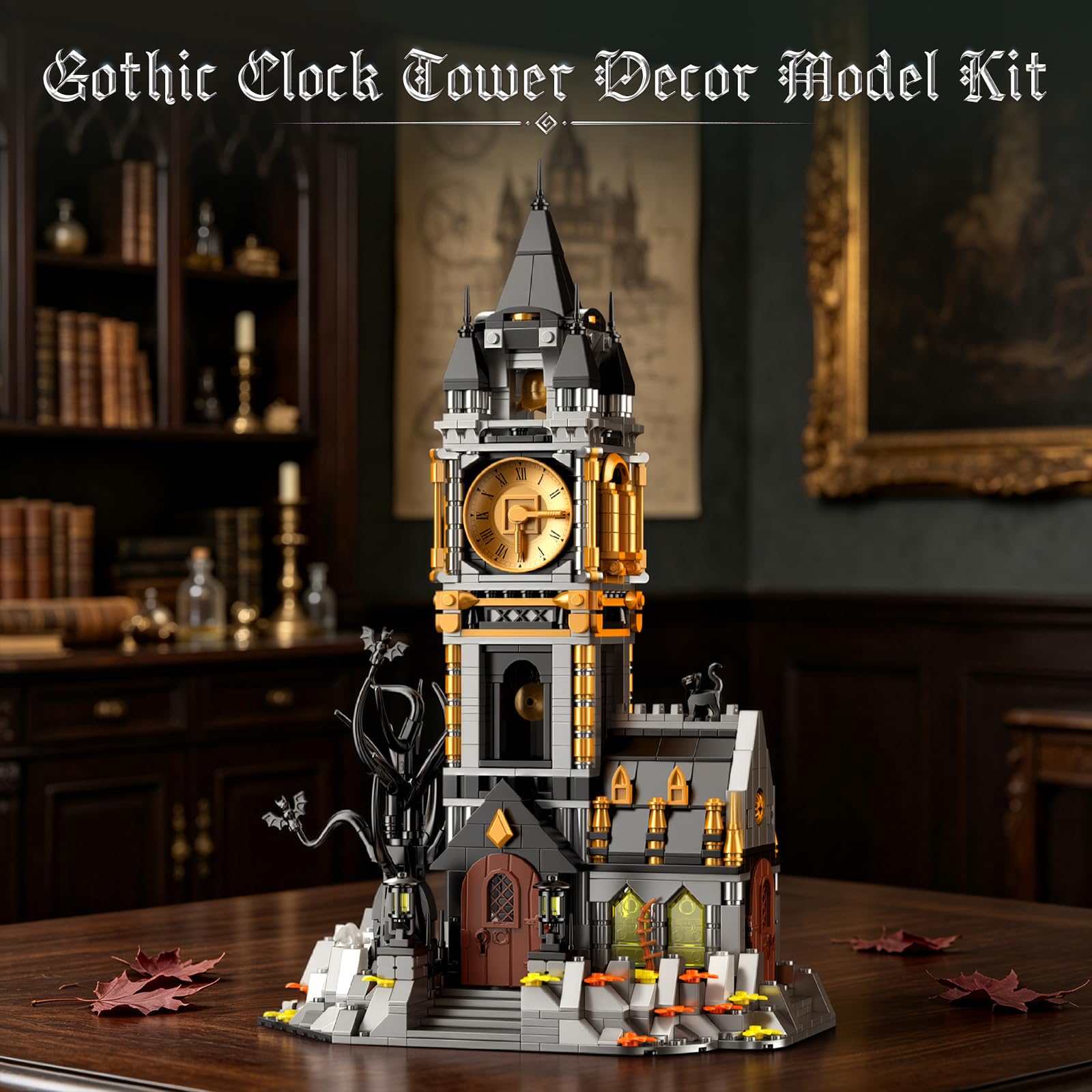 Vziimo Magic Clock Tower Bausteine, Gothic Haus Klemmbausteine Deko Modell mit Katze & Tiere, Schloss MOC Creator Geschenk für Erwachsene ab 15 Jahren (1232 Teile)