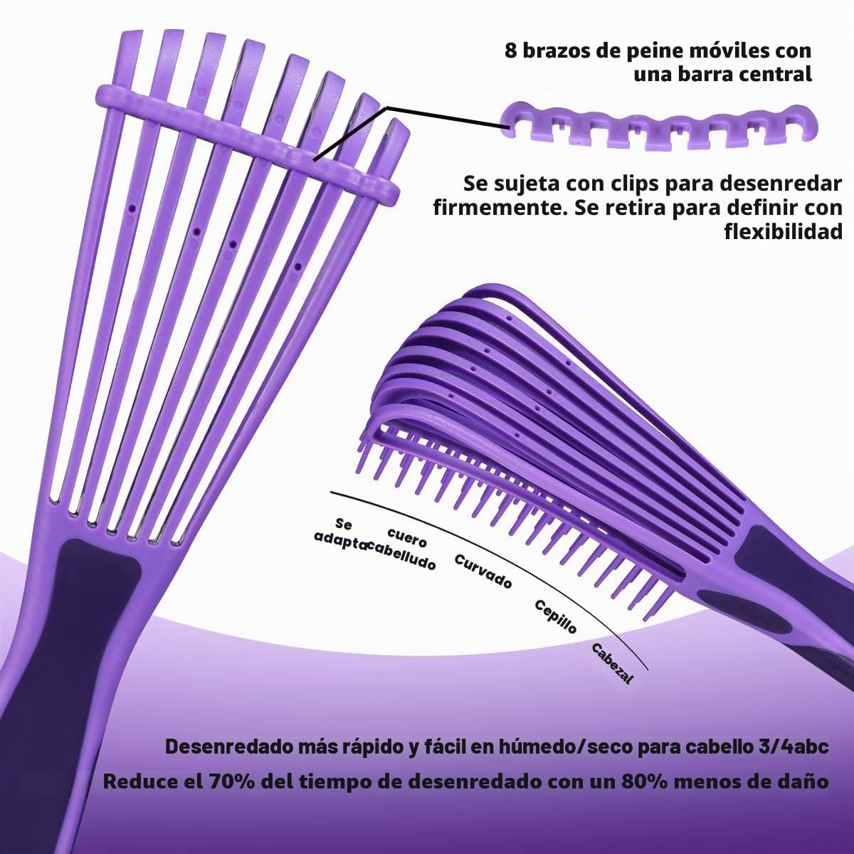 BESTOOL - Cepillo desenredante para cabello negro natural, textura afro 3/4abc, cepillo de cabello rizado más rápido y fácil, desenreda el cabello húmedo o seco sin dolor (morado)