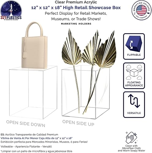 Miniatura 3 de Caja de exhibición de acrílico transparente de 12 x 12 x 18 pulgadas con un lado abierto sin tapa, versátil y alto Lucite para productos al por
