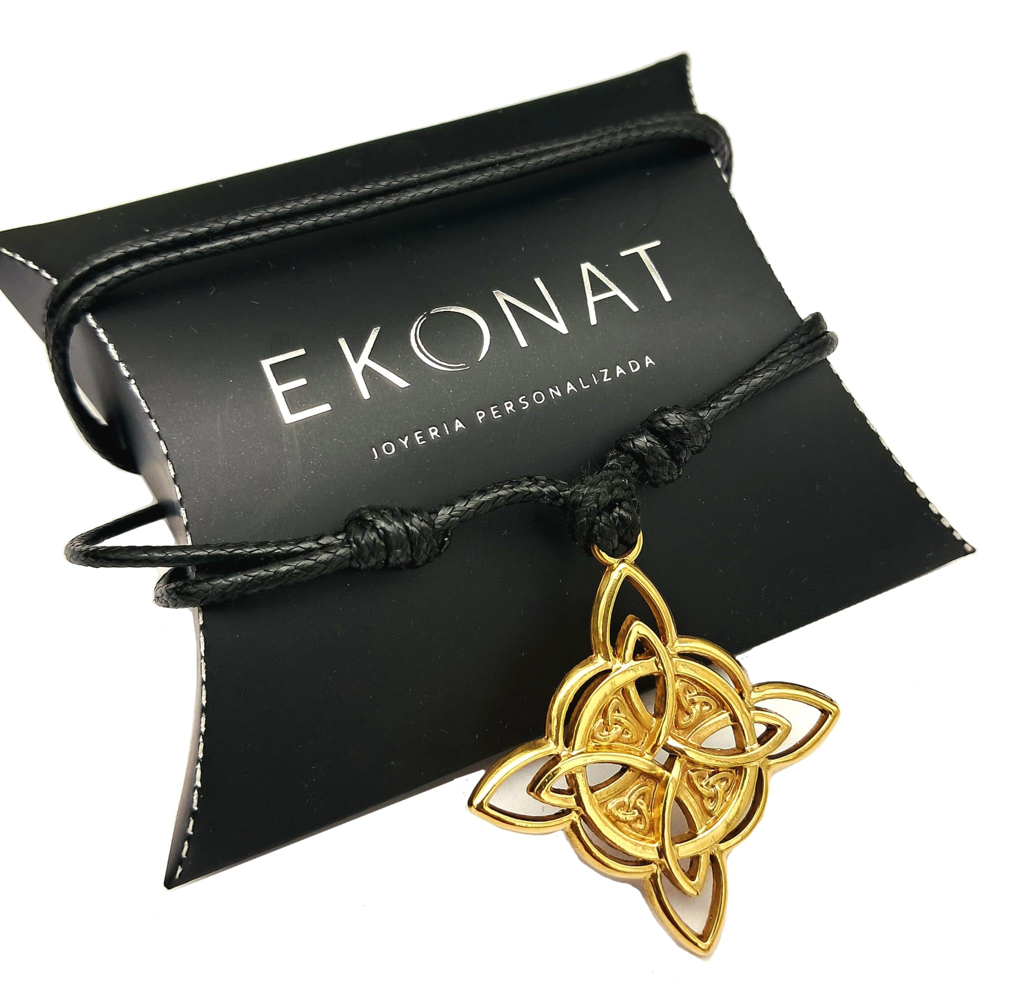 Collar Nudo de Bruja Plata de ley - colgantes nudo de bruja - amuleto protector nudo de brujas - Grande 30 mm- pequeño 25 mm - Incluye Cordón Negro con Nudos Corredizos