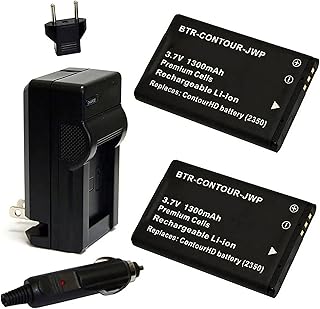 Replacement Battery for ContourGPS (2-Pack, 1300mAh) and Charger
