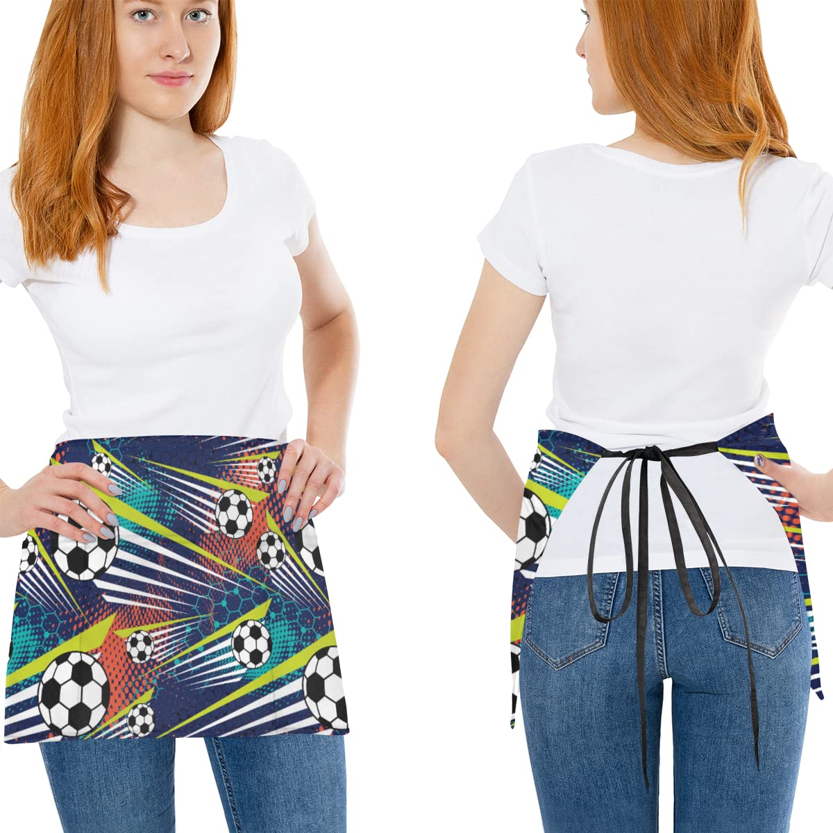 bisibuy 3 Pack Server Aprons with 3 Pockets, Soccer Ball Absract Waitress Waiter Wasit Apron for Women Men Restaurant Bistro Cafe Bars Half Aprons Waitress Server Accessories