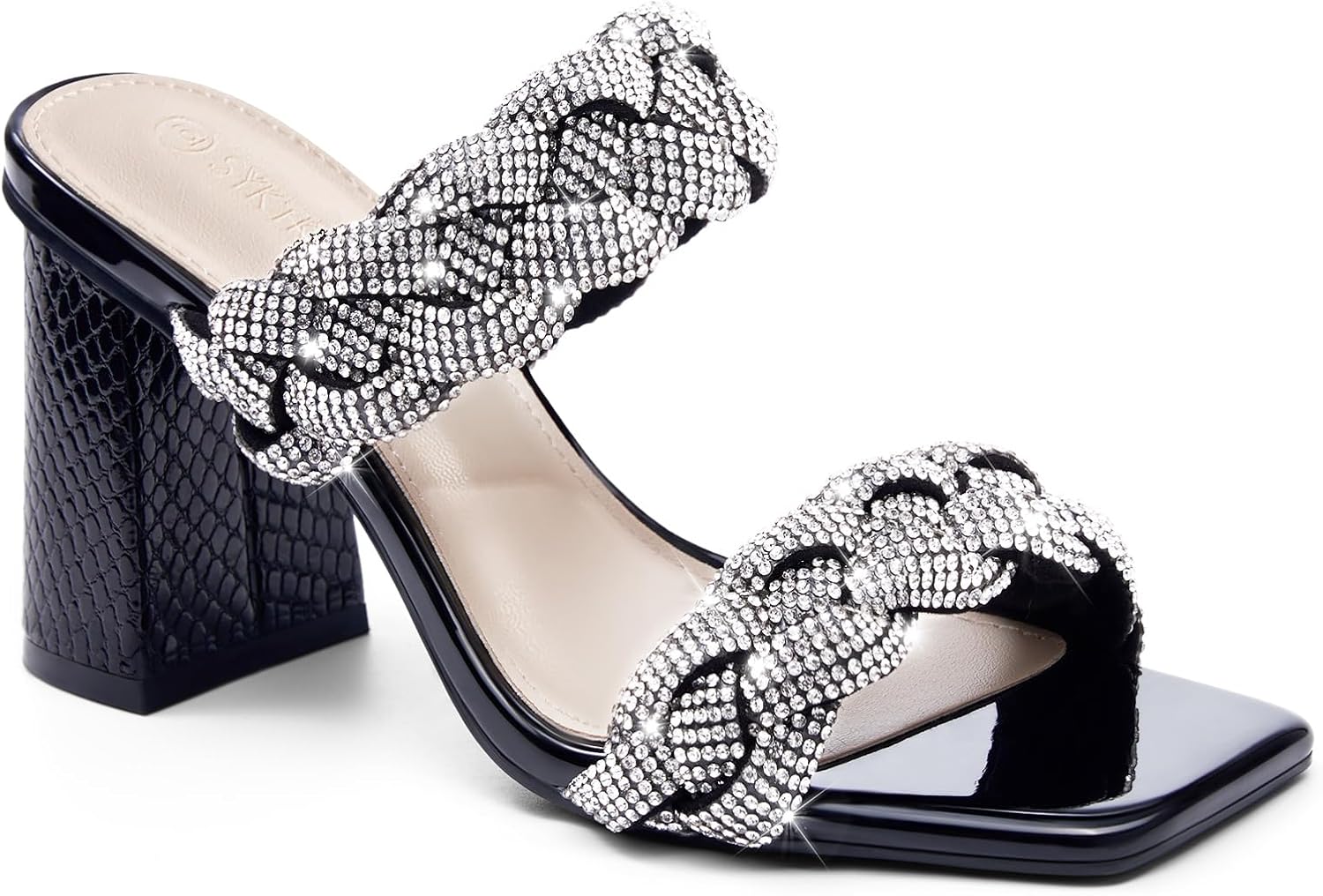 Syktkmx Womens Braided Heels Sandals Chunky Block Heel Double Strap Summer Dressy Sandal