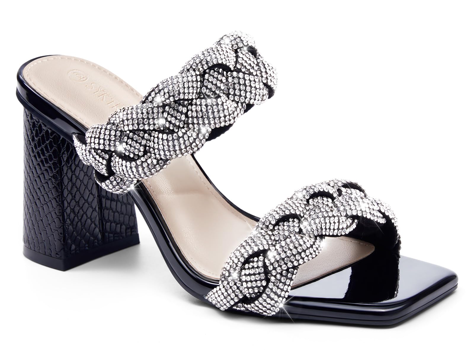 Syktkmx Womens Braided Heels Sandals Chunky Block Heel Double Strap Summer Dressy Sandal