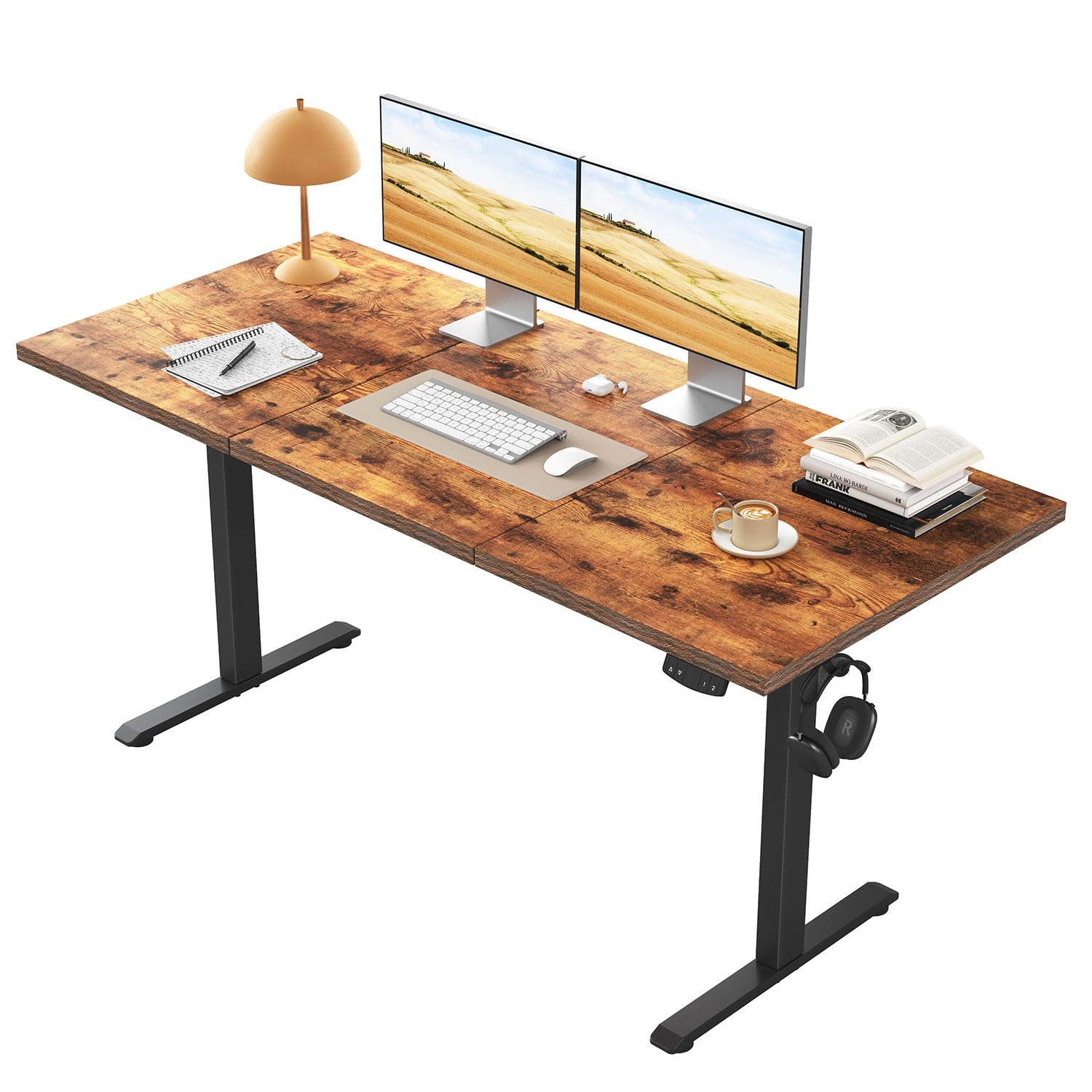 Klicelor Höhenverstellbarer Schreibtisch, Elektrischer Steh-Sitz Bürotisch, Computertisch mit 2 Memory-Funktionen, Stehpult, 140 x 60 cm, Braun
