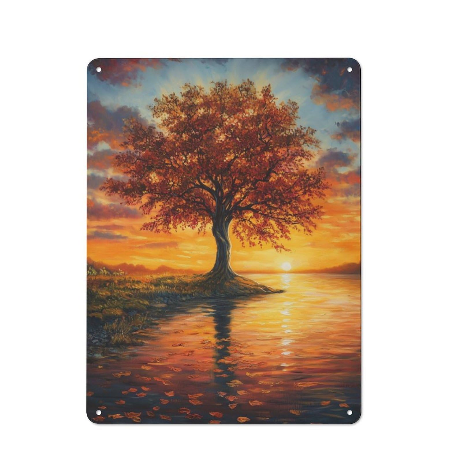 Junmoney Tree By Sunset At Autumn Tin Sign 40X30cm With For Home Bar Wall, Vintage Decor, Wall Decoration For A Recently Updated Home Bar
