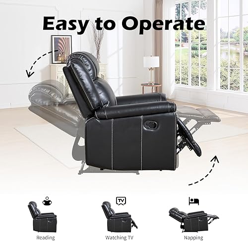 Miniatura 5 de EBELLO Sofá reclinable de dos plazas de piel sintética, sofá reclinable manual, silla de 2 plazas de estilo moderno de mediados de siglo con Negro