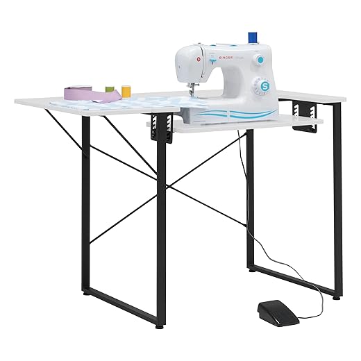 Sew Ready Dart Wood/Metal Multipurpose Machine Table Workstation Desk with Folding Top for Crafts, Sewing, Computers, Laptops, Games, Black Graphite/White 23D x 41W x 30H in