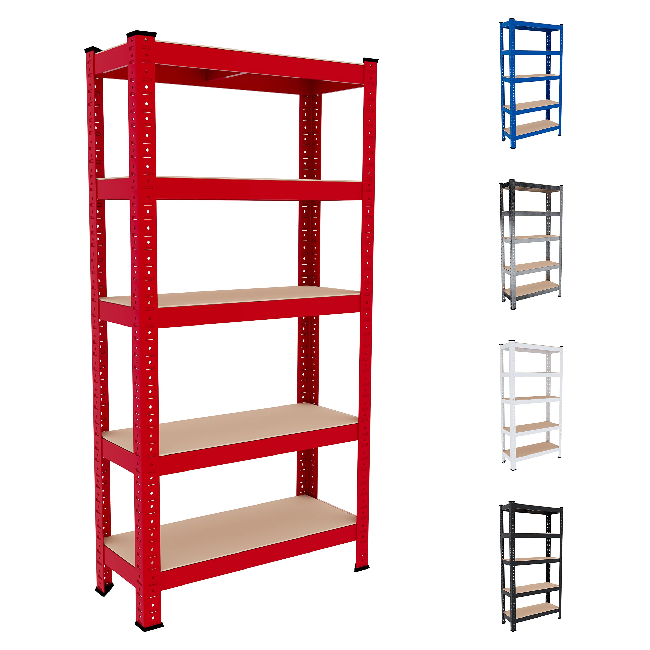 Bricozone Scaffale In Metallo E MDF Con 5 Ripiani Regolabili Scaffale Ad Alta Portata Fino a 875 kg 150 x 75 x 30 cm Ideale Per Garage Officina Cantina Capannone Magazzino Design Modulare (Red)