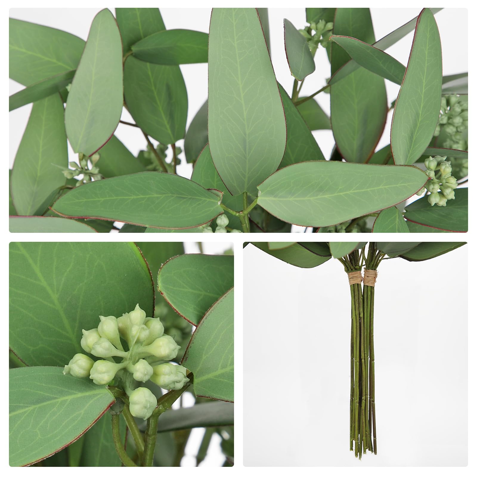 DILATATA Lot de 16 tiges d'eucalyptus artificielles de 35,6 cm - Pour bricolage, arrangements de bouquets, centres de table, décorations de douche - Tiges d'eucalyptus artificielles