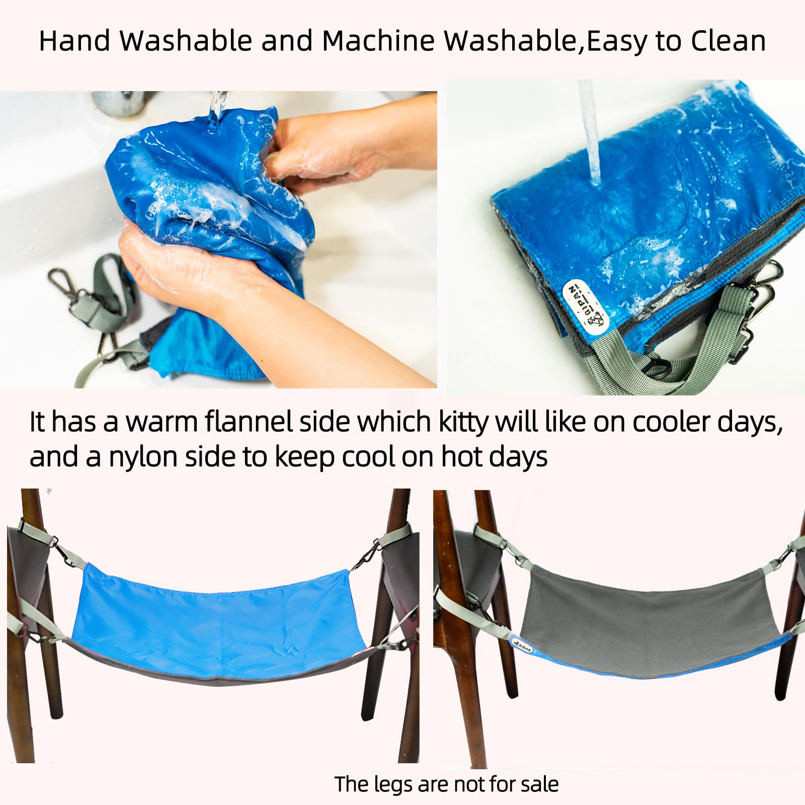 QIPAN Washable Soft Outdoor Cat Mat,Waterproof Cooling Kittens Pad,XL Cats Hammocks with Adjustable Straps for Cats (Blue) - Image 3