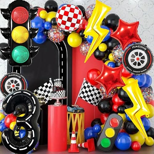 Miniatura 5 de Juego de globos de auto de carreras, globo de rayo con rayo, globo de aluminio a cuadros rojos y blancos, globos de 40 pulgadas, globos de circuito
