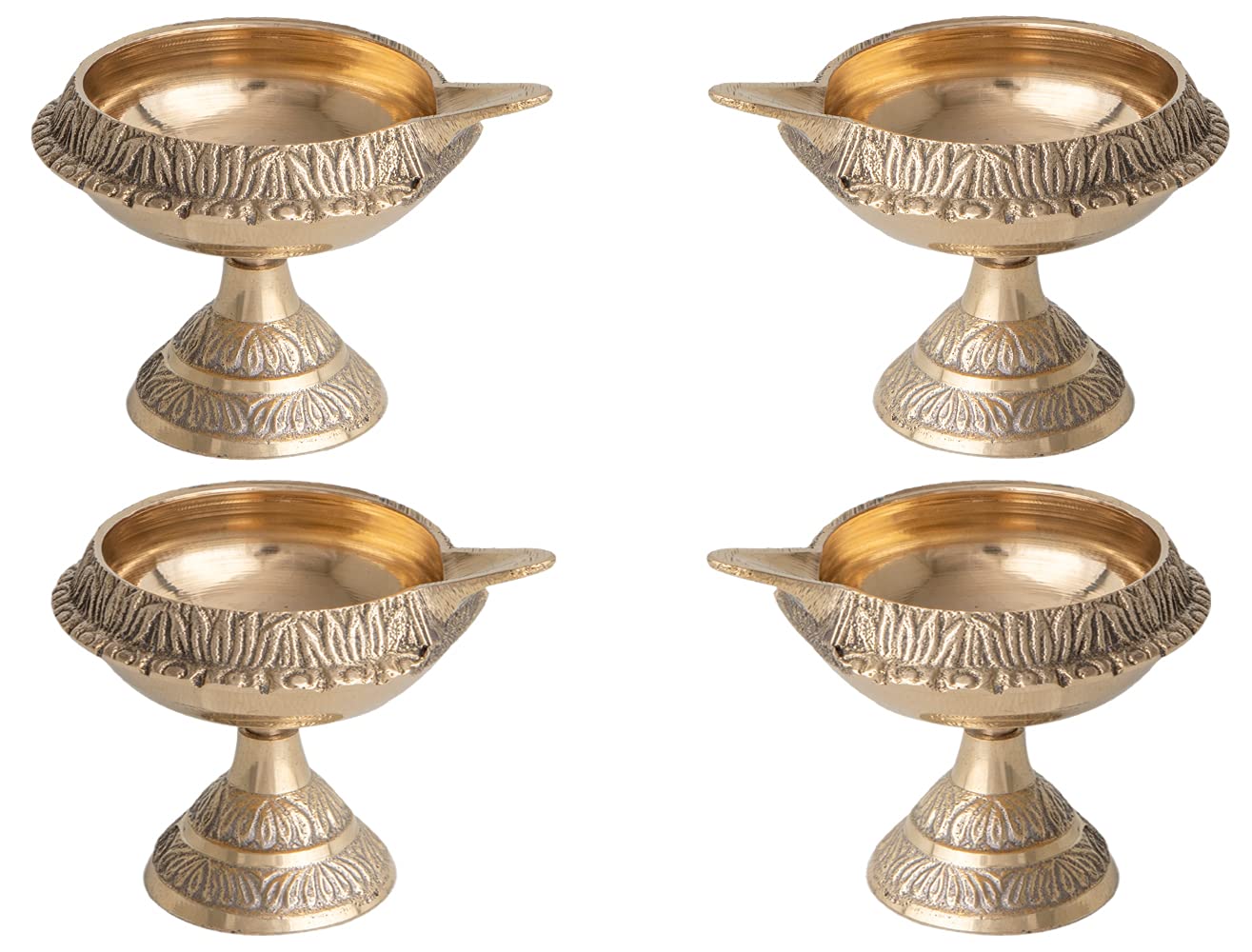 Samy Collectibles Divine Glow: Brass Diwali Kuber Deepak Set of 4 with Stand - Gold Oil Lamps for Puja, Home, and Pooja Mandir Office Decor - 2.25 Inches