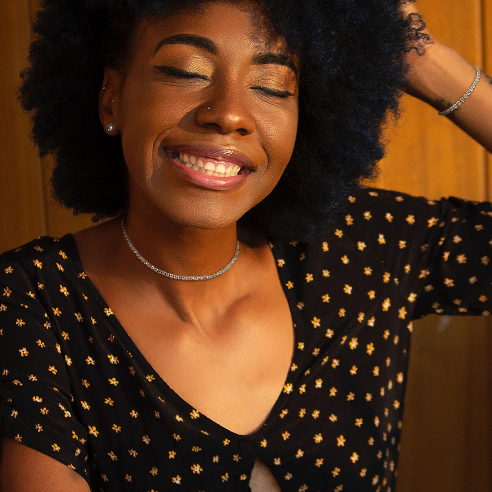 Luxval Tennis Necklace 14K Gold Plated Rhinestone Butterfly Choker Necklaces for women Dainty Zirconia Cut Faux Diamond chain 3mm