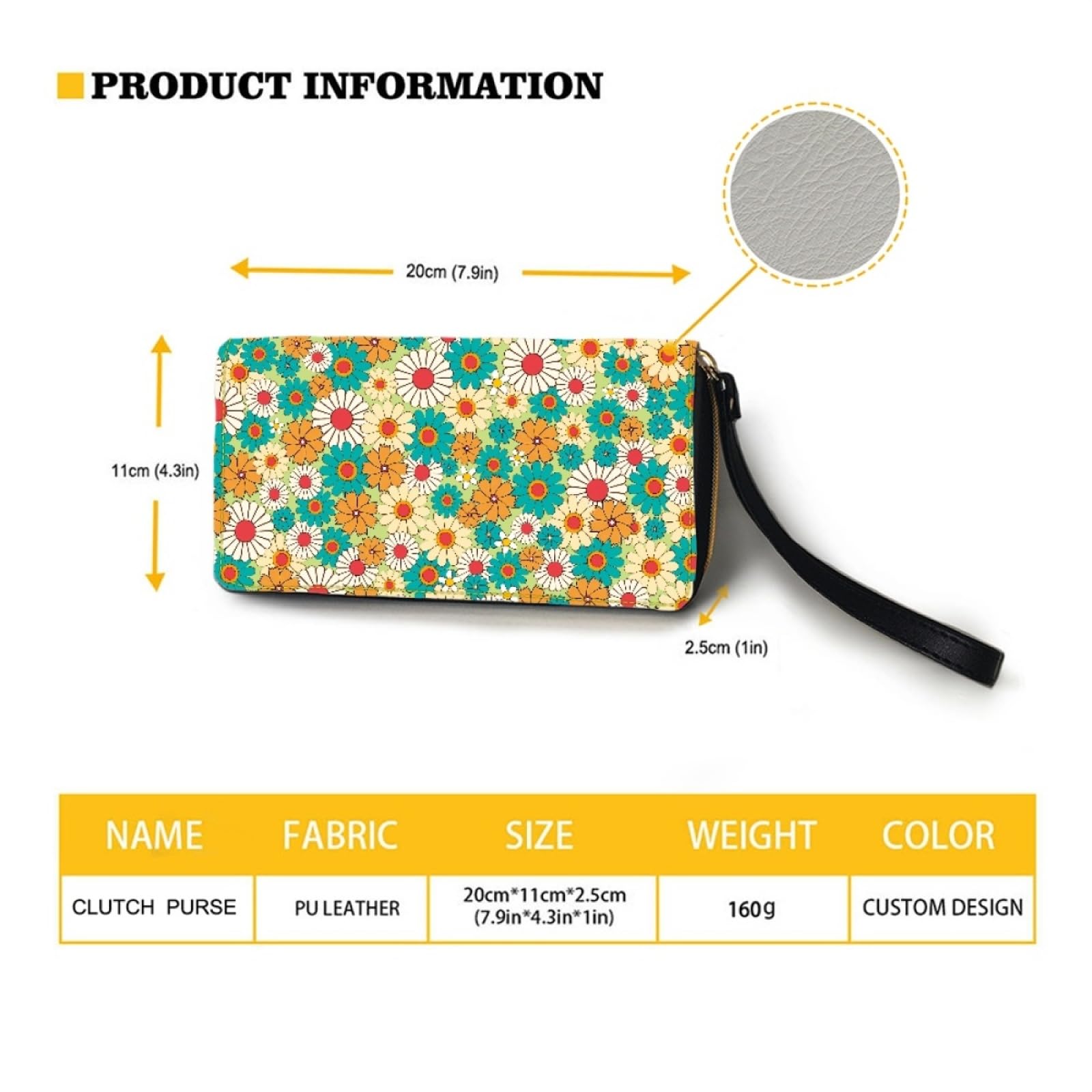Portafoglio Donna Portamonete Porta Carte di Credito Donna Uomo Wallet | Portafogli con Zip e Cinturino da Polso Leggero Durabile Portatile,Impermeabile Cuoio,Fiore Arancione Verde 11x20cm/2 Unità