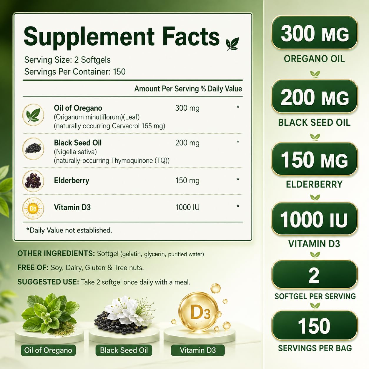 Obill NuTrance Oil of Oregano with Black Seed Oil, Organic, 300 Softgels — Amazon image 4