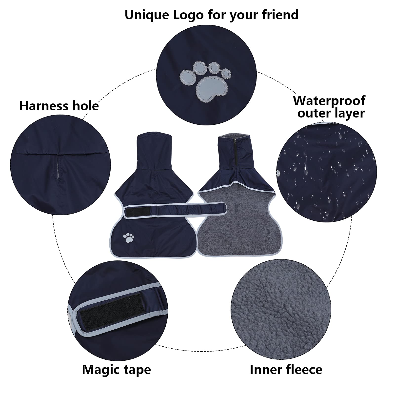 Geyecete, Winter Warm Waterproof Greyhound Coat with Fleece Lining, Dog Jacket with Harness Hole and Adjustable Bands - Image 2