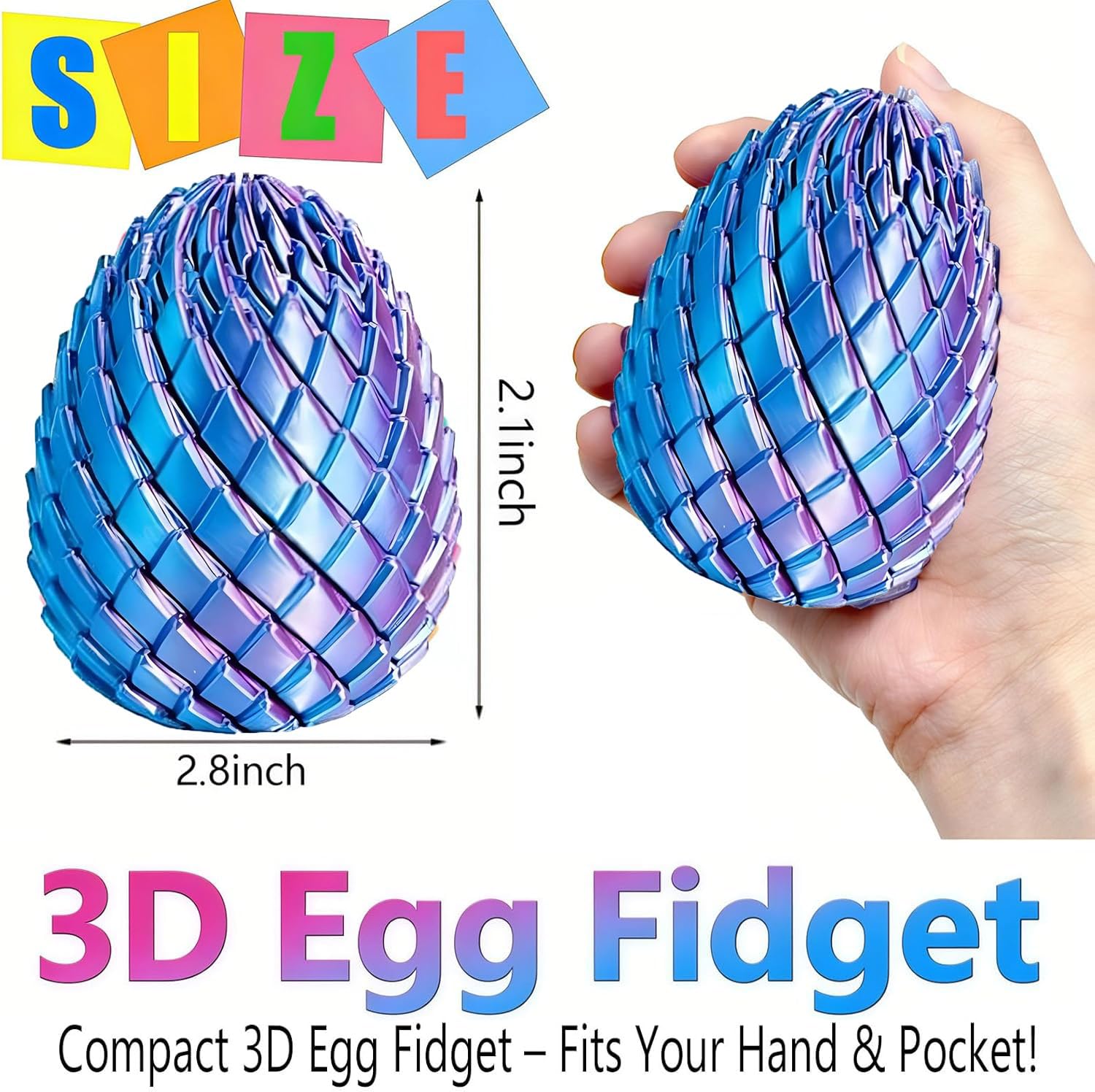 3D Druck Drachen-Ei Fidget Toy - Magisches Unmögliches Ei Dekompression Spielzeug, Unendliche Verwandlung & Flüssigkeitsähnliche Bewegung, Anti-Stress-Geschenk für Kinder und Erwachsene (A)