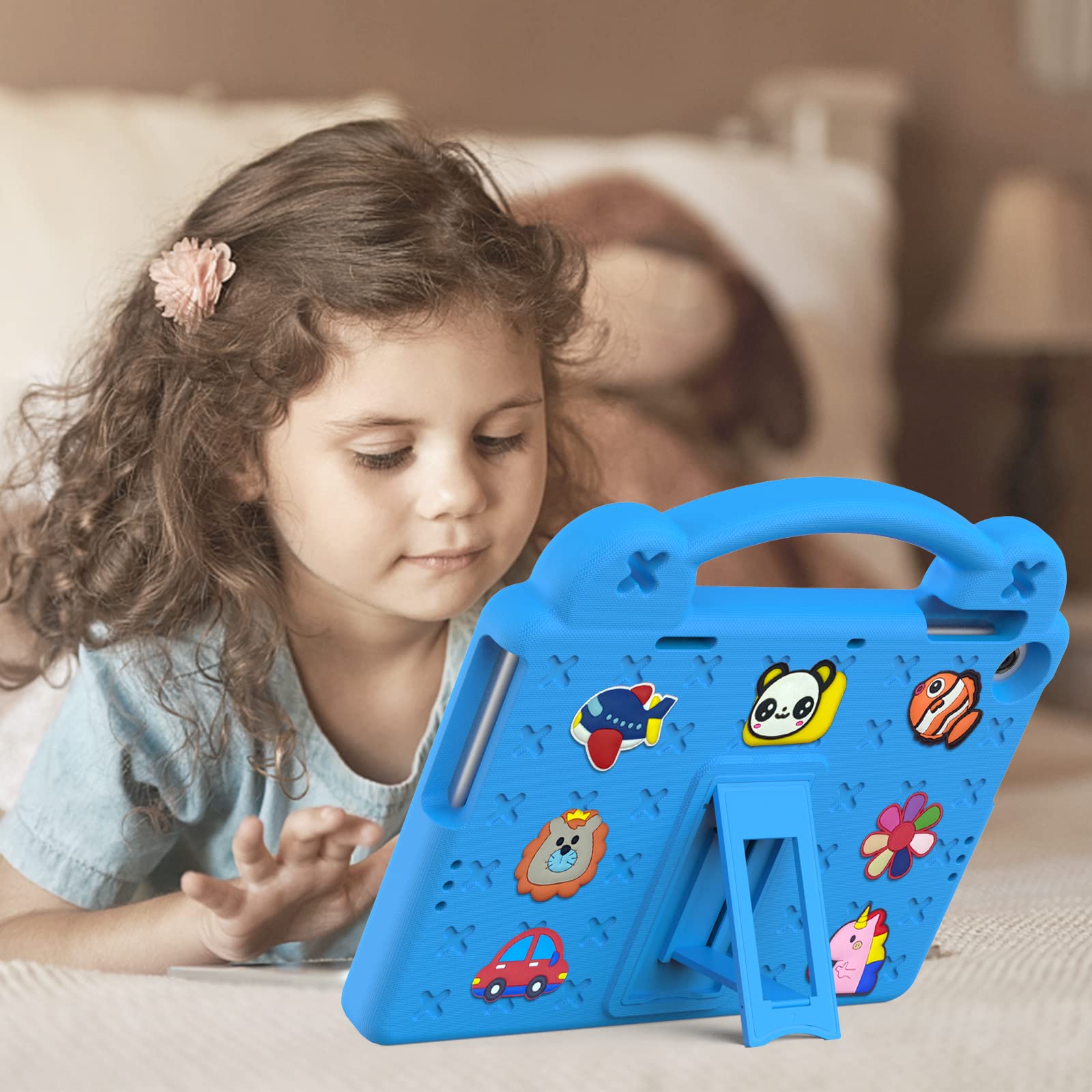 Custodia per tablet per Huawei MatePad T 10S da 10,1 pollici, in EVA, resistente, antiurto, con cavalletto pieghevole, custodia a forma di orsetto con tracolla per bambini