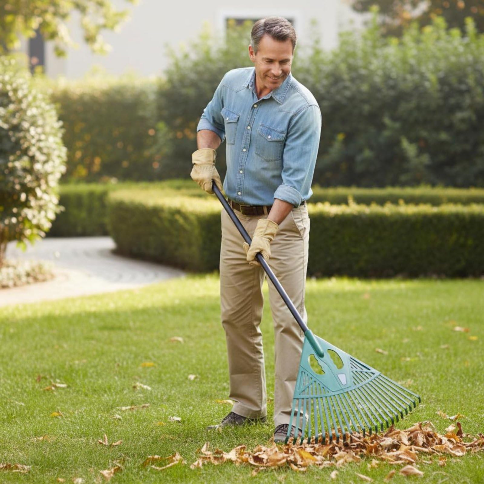 predolo 2-in-1 Laubrechen multifunktional Laubsammler Handgreifer leicht zu Bedienen teilbarer Fächerbesen für Hausbesitzer, Gartenliebhaber, Garten, Hof , W Ss Griff