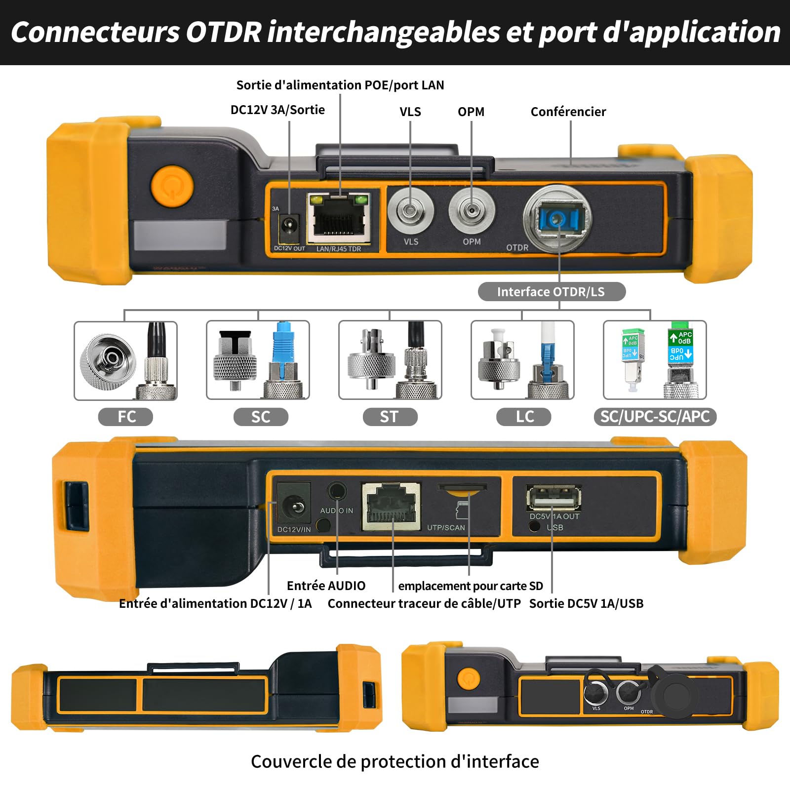 Henkion Testeur de Fibre Optique OTDR RSO-5500 1310/1550 nm 28/26dB, Écran Tactile IPS 5,4 Pouces, VFL/OPM/LS/OLS, Testeur de Caméra IP, FC UPC SC ST LC, Cartographie des Événements, Test de Câbles