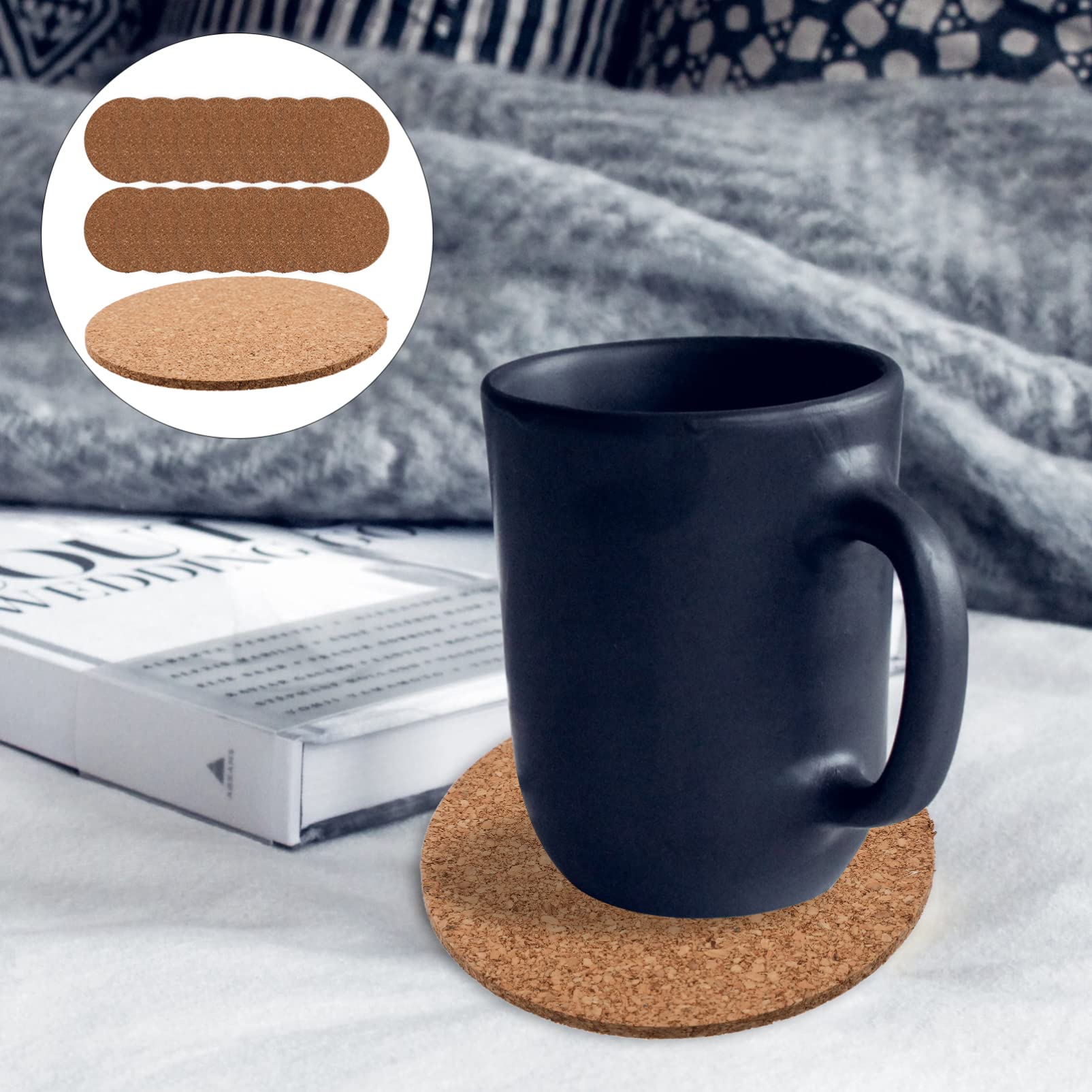 BESTonZON 100pièces sous-Verres Liège Absorbants Et Réutilisables pour Protéger Votre Plan De Travail Chaleur Humidité