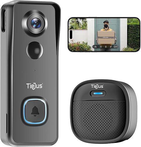 TieJus Doorbell Camera Wireless with Chime, by ZUMIMALL Video Doorbell, 2 Way Audio, Voice Changer, Voice Message, PIR Motion Detection, Night