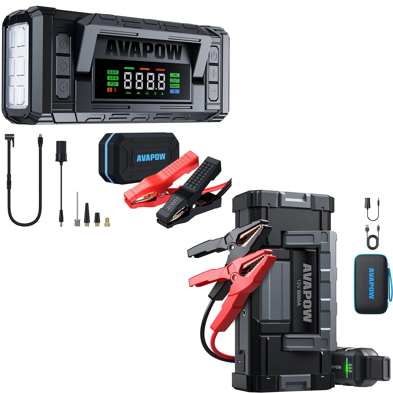 AVAPOW Jump Starter with Air Compressor 8000A 150PSI Car Battery Booster Portable AVAPOW 6000A Car Battery Jump Starter