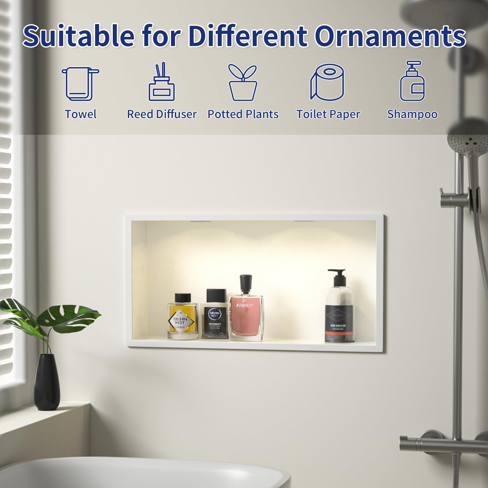 Bernkot Niche de douche en acier inoxydable 24 pouces brossé sans carrelage nécessaire encastré - Canada