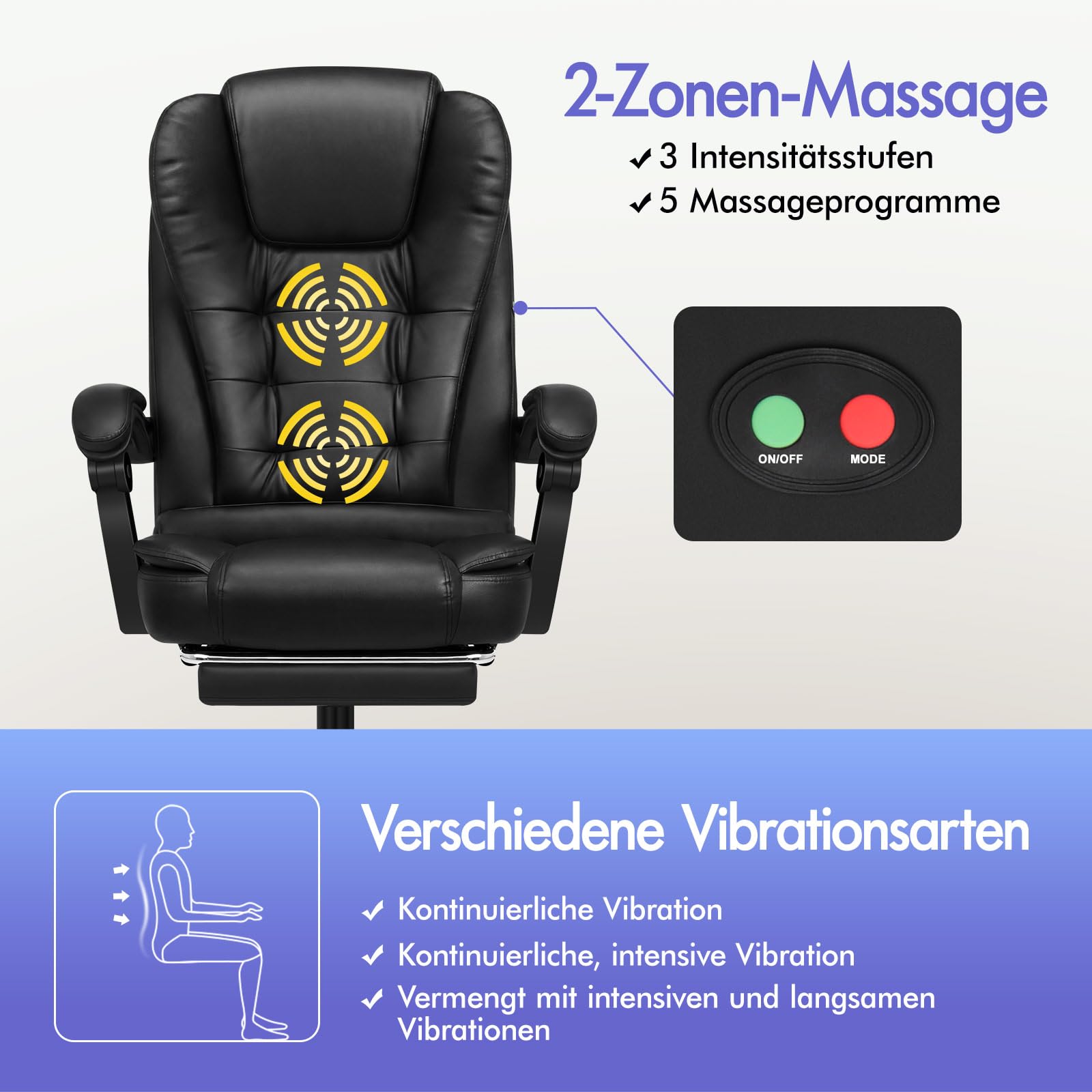 ALFORDSON Chefsessel Bürostuhl Massage Schreibtischstuhl 150°-Neigung, Computerdrehstuhl, ergonomischer Drehstuhl Ausziehbare Fußstütze, höhenverstellbarer,belastbar 180 kg, PU-Leder, Schwarz