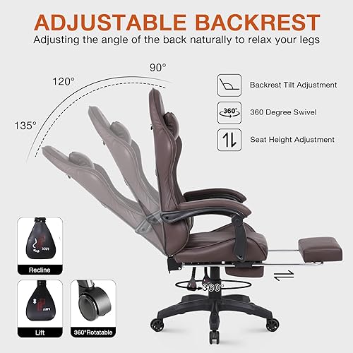 Miniatura 4 de Silla de oficina con respaldo alto, silla de oficina para videojuegos, silla de escritorio para carreras, silla giratoria ejecutiva ergonómica de