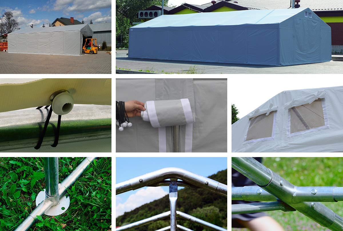 Lagerzelt 4x8m wasserdicht mit Bodenrahmen und Dachverstärkung grau Zelt 560g/m² PVC Plane hochwertig Zelthalle Summer Plus SD - Faltpavillon - Gartenpavillon - Pavillon