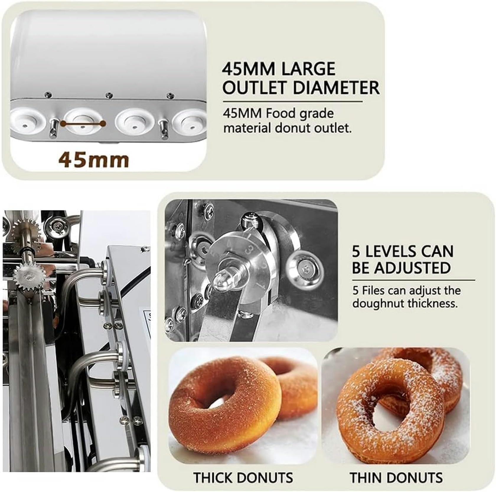 Macchina per ciambelle commerciale a 4 file, friggitrice automatica per snack e ciambelle con tramoggia da 5,5 l, spessore regolabile, pannello di controllo intelligente