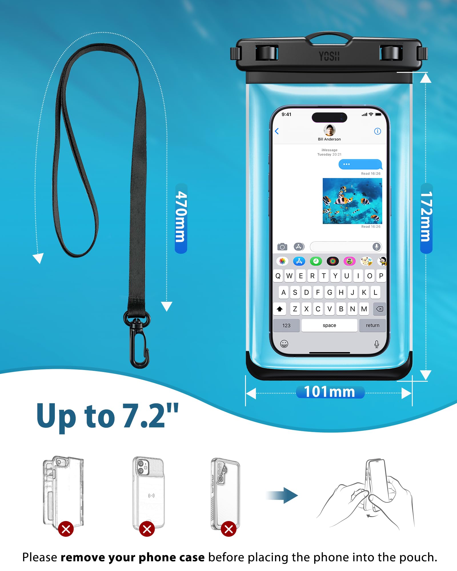 YOSH Wodoodporne etui na telefon [przyjazne dla przycisków bocznych], wodoodporne etui na telefon IPX8 do pływania, podwodne etui podróżne niezbędne do iPhone'a 16, 15, 14 Pro, Max, Galaxy S25, S24