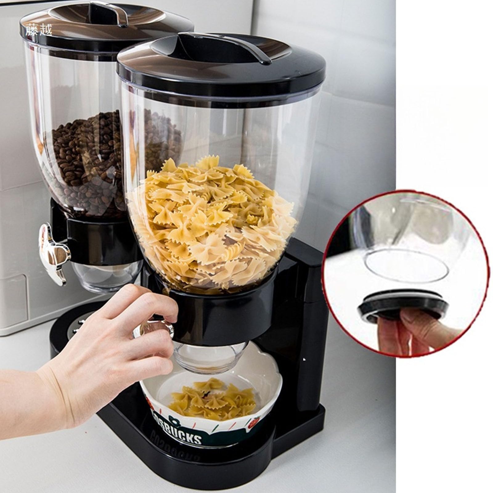 Distributore di cereali ad alta capacità da 2 litri, meccanismo di controllo triplo per un facile accesso agli snack e contenitore di stoccaggio