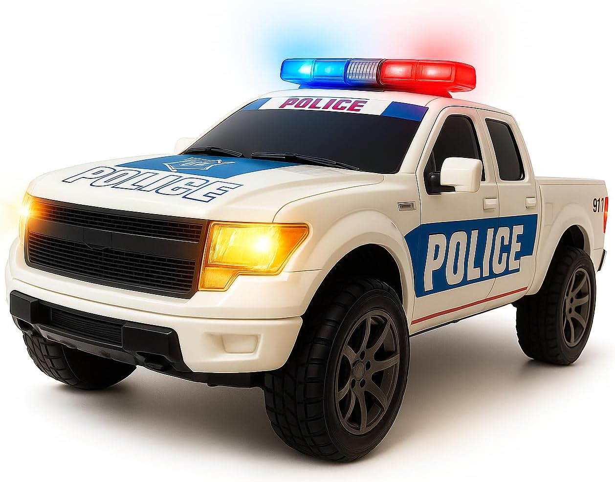 ArtCreativity Police Car Toy, Pickup Truck Toy with LED Headlights and Sirens, Friction Powered, 1:20 Scale Police Car Toys for Boys 3-5, Police Toys Monster Trucks, Toy Trucks for Kids Birthday Gift