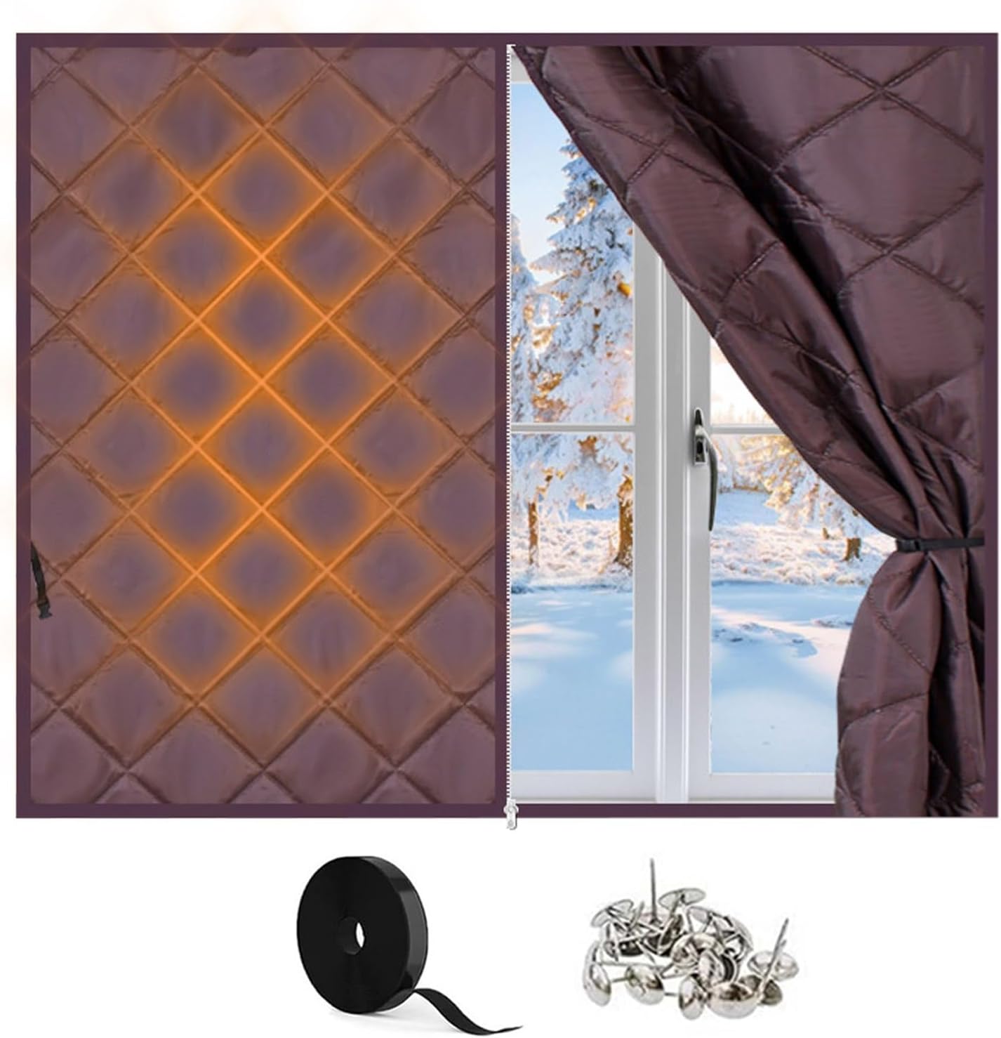 Thermal Window Cover for Winter Windows Insulation Seal Blanket Kit Cold Weather Thermal Curtains Covers with Zipper Draft Stopper Blackout Curtain, Blocks Cold Air(Black,W 51 x H 79 in)