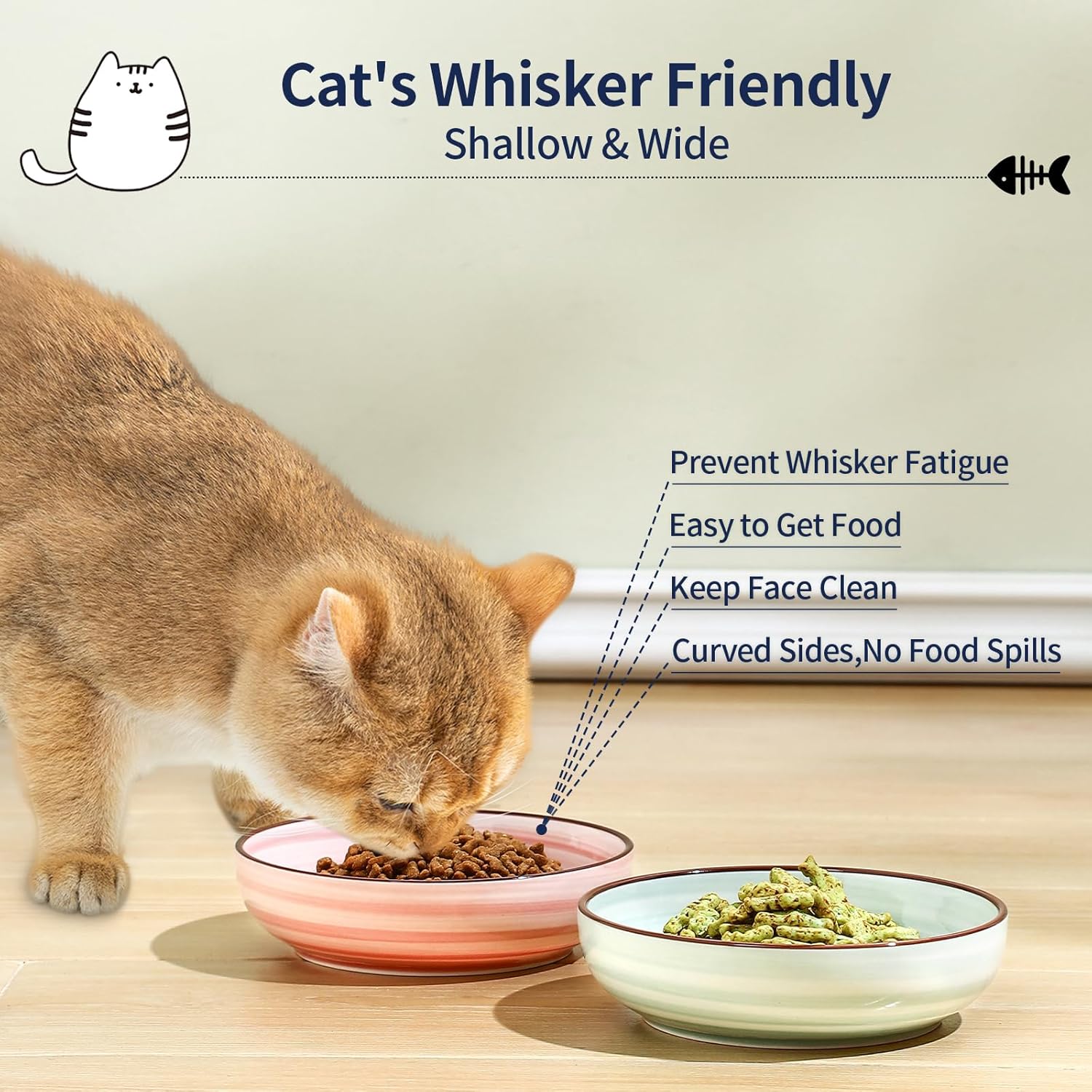 Selamica Ceramic Cat Bowls Set of 4, Cat Food Bowl Whisker Friendly, 5.6 Inch Shallow Wide Kitten Plates for Food and Water, Dishwasher Safe, Gradient Colors
