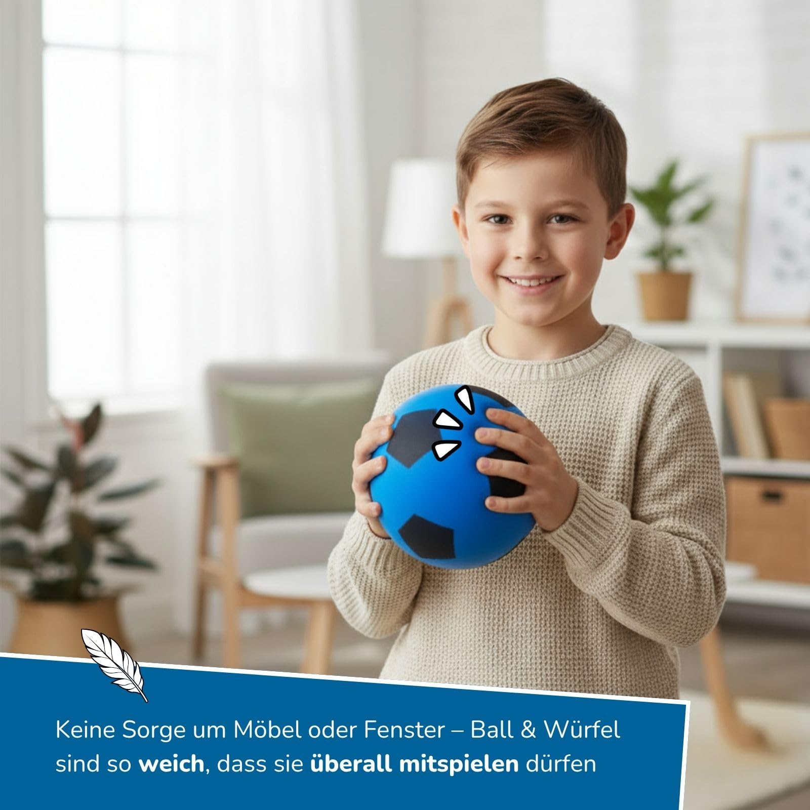 alldoro 68775 - Schaumstoffball & Schaumstoffwürfel Set, blau, extra weich & leise, Softball Ø 20 cm & Würfel 15 cm, Indoor & Outdoor, für Kinder ab 3 Jahre