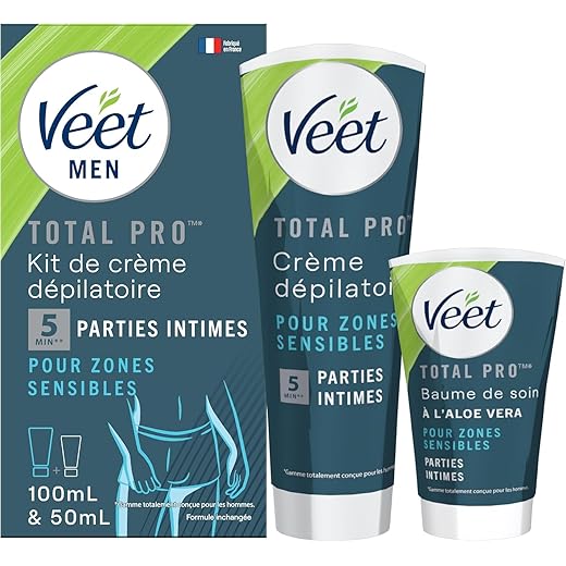 Veet Men - Kit d’Épilation Parties Intimes - Crème Dépilatoire 100ml et Baume de Soin 50ml - Zones Sensibles