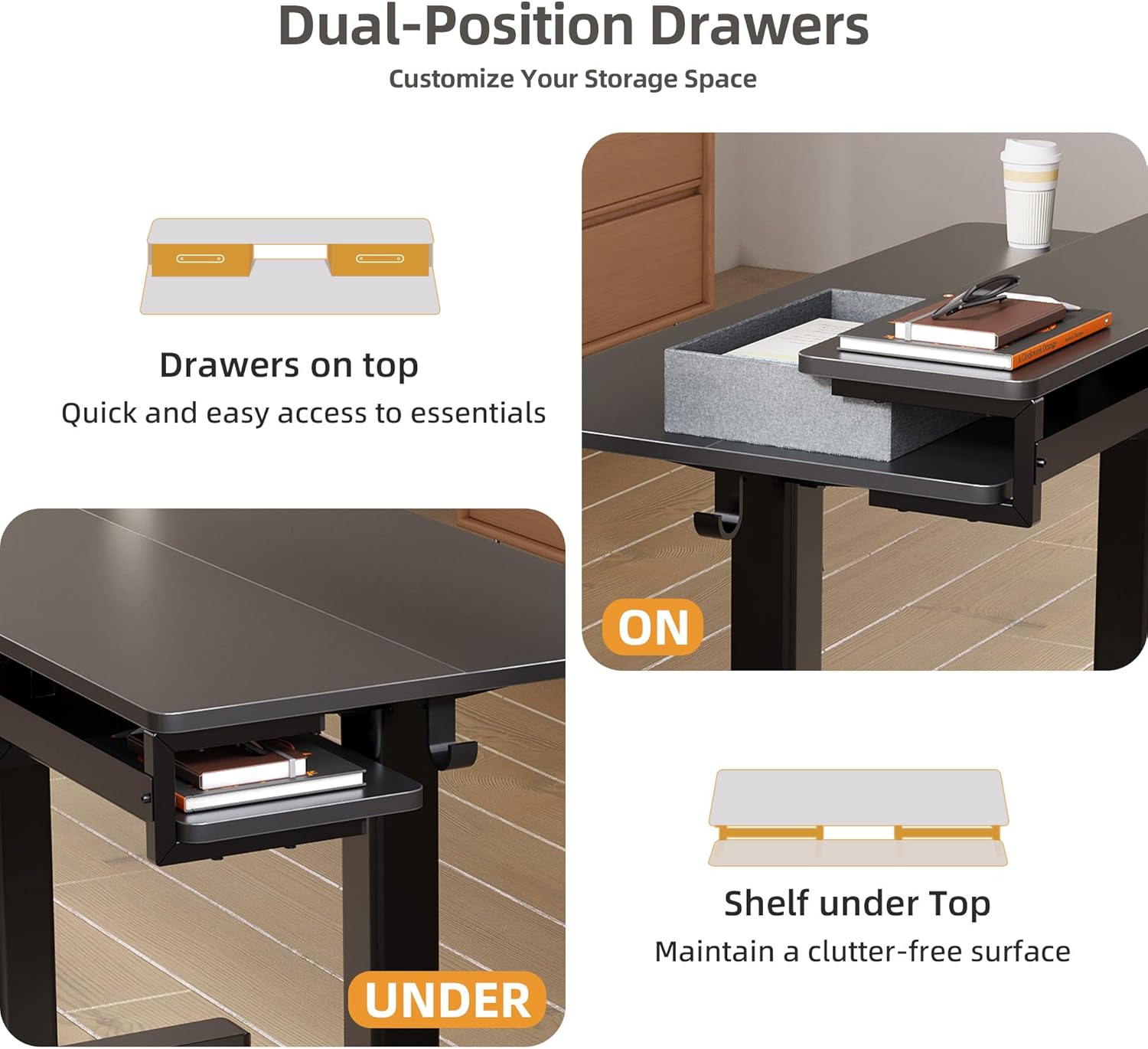 Seang Electric Standing Desk with 2 Drawers, Adjustable Standing Desk with Storage Shelf, Height Adjustable Stand up Desk for Home Office with 3 Presets & 2 Hooks, 48 Inch, Black