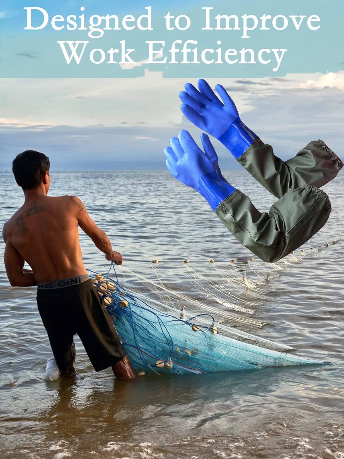YeloYolker Rubber Chemical Resistant Work Gloves, 27.6” Long Waterproof PVC Pond Gloves - Image 3